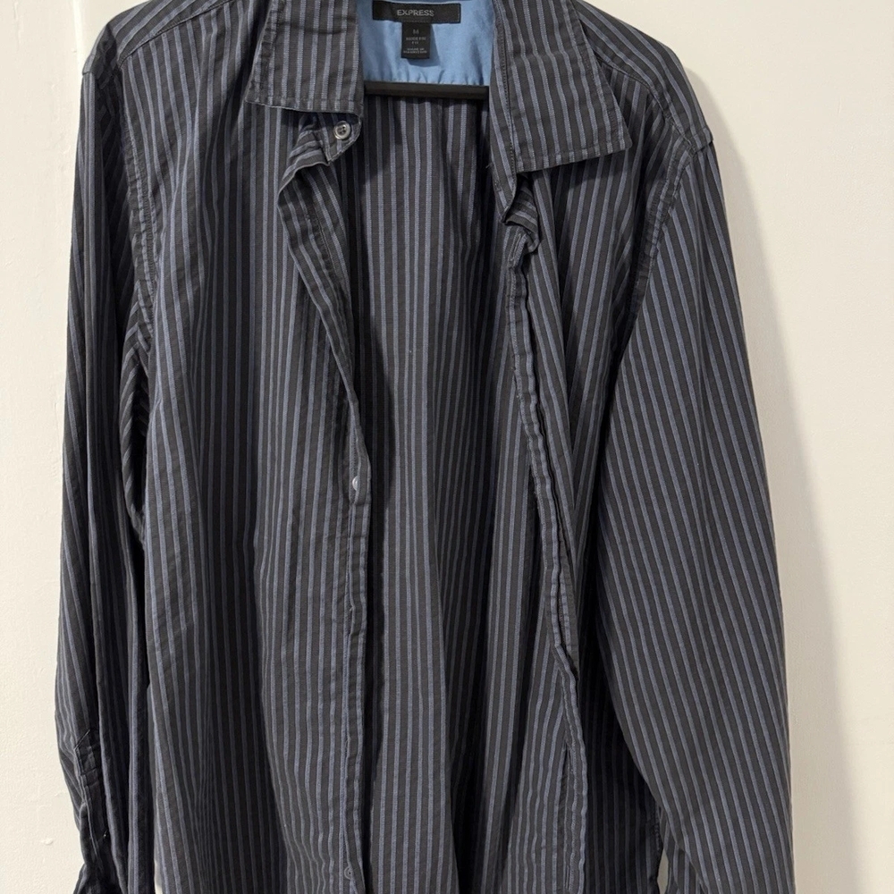 Express Men's Black and Gray Striped Button-Up Shirt
